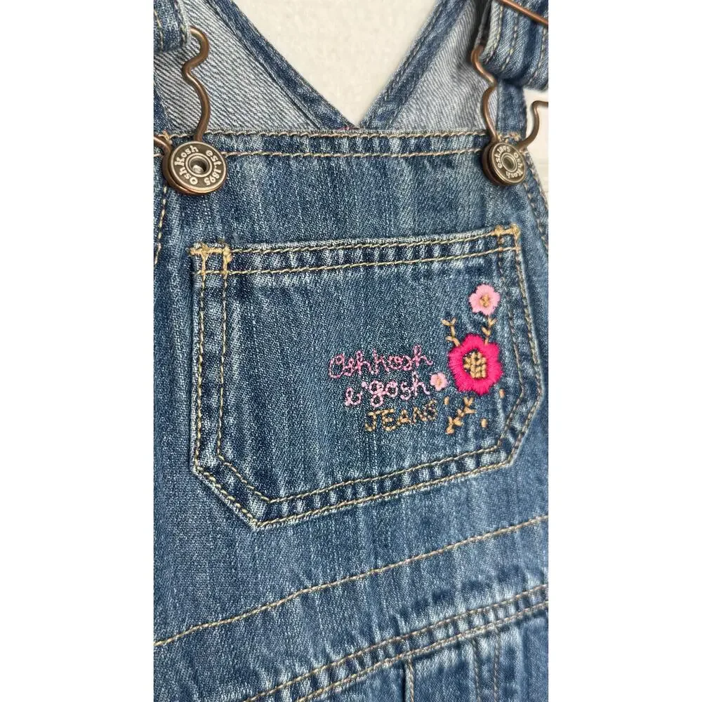 Y2K OshKosh B’gosh Denim Jumper Dress Floral Embroidered 12M